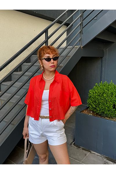 Bak'ap Cotton Crop Orange Summer Short Sleeve Shirt