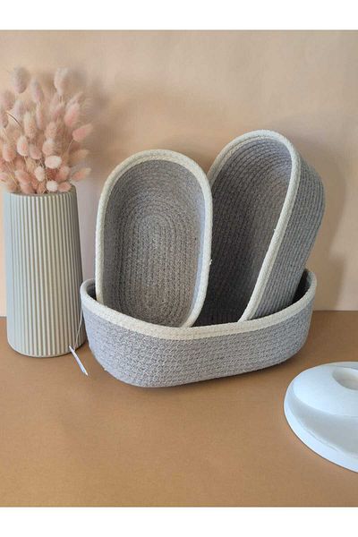 LEVA 3-Piece Jute Knitted Oval Basket Set, Multi-Purpose Organizer Large, Medium, Small Size Basket Set