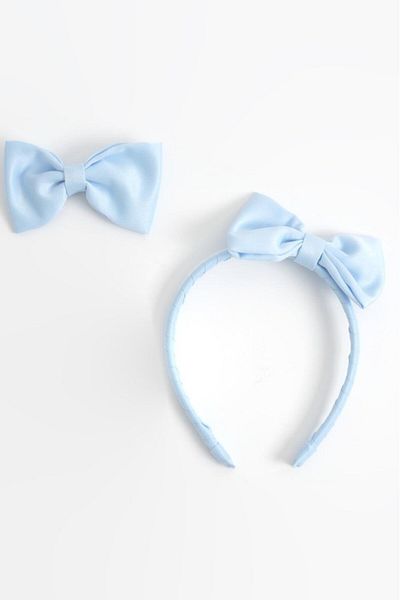 Magu Girl's Blue Ribbon Detailed Crown and Buckle 2-Piece Hair Accessory Set