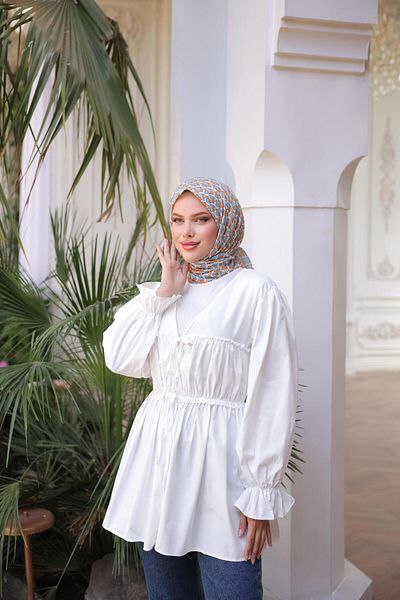 Nergis Neva Butik Elastic Kimono Tunic with Gathered Waist