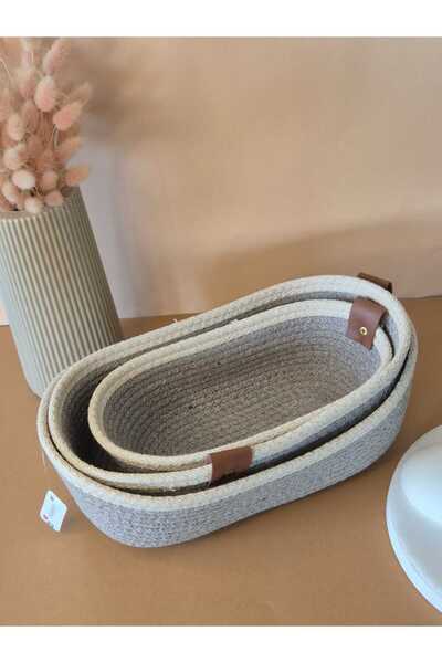 LEVA 3-Piece Jute Knitted Oval Basket Set, Multi-Purpose Organizer Large, Medium, Small Size Basket Set