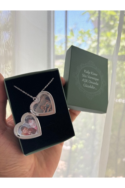 Çelik Kalpli Kapaklı Resimli Kolye - Hiç Çıkarma Kolyesi