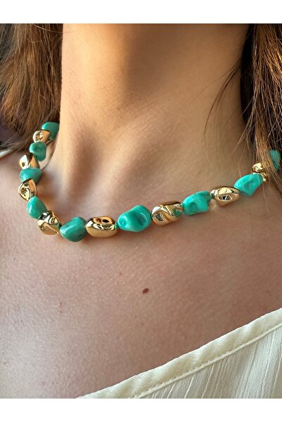 lotusbybuket Gold Turquoise Natural Stone Special Design Necklace (44 5cm)