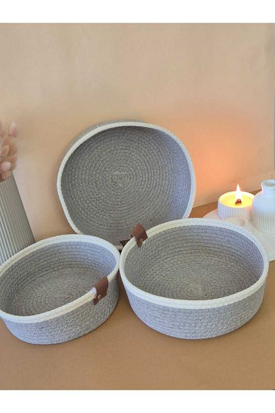 LEVA Multi-Purpose 3-Piece Basket, Jute Yarn Knitted Basket, Decorative Large, Medium, Small Size Basket Set