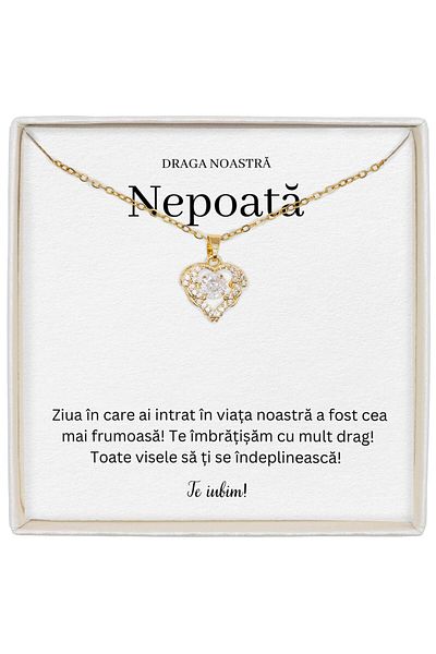 The Jewel Heart Heart Shaped Necklace, Delicate Jewelry For Niece, Special Gift, 39+5 cm