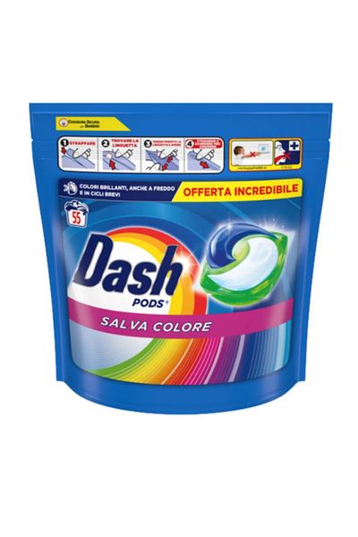 Dash LIQUID DETERGENT CAPSULES, DASH SALVA COLORE, 55 Washes, 1072.5 g