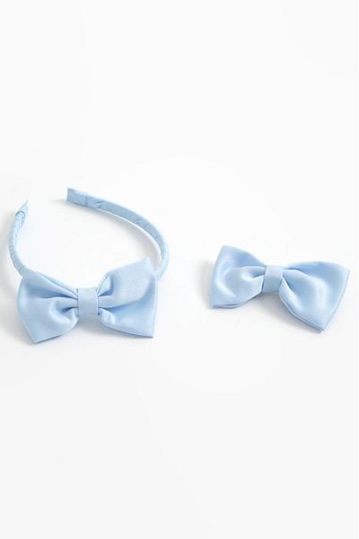 Magu Girl's Blue Ribbon Detailed Crown and Buckle 2-Piece Hair Accessory Set