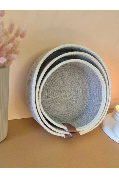 LEVA Multi-Purpose 3-Piece Basket, Jute Yarn Knitted Basket, Decorative Large, Medium, Small Size Basket Set