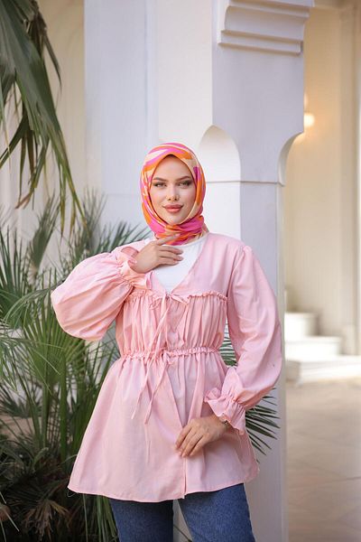 Nergis Neva Butik Elastic waist gathered kimono tunic