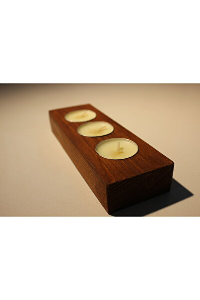 AHŞAP ÖTESİ Doğal Ahşap 3'lü Yatay Tealight Mumluk - El Yapımı Dekoratif Ürün