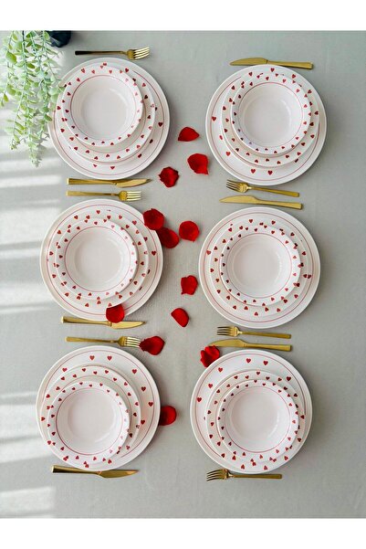 VENÜS HOME DECORATION Kalp Model 6 Kişilik 24 Parça Yemek Takımı (Kırmızı)