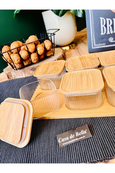 CASA DE BELLA 7 Piece Bamboo Tray with Borosilicate Glass and Bamboo Lid Breakfast-Casa De Bella