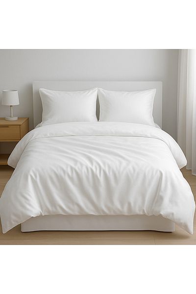 CollessiaHome 100% Cotton Satin Double Plain White Duvet Cover Set