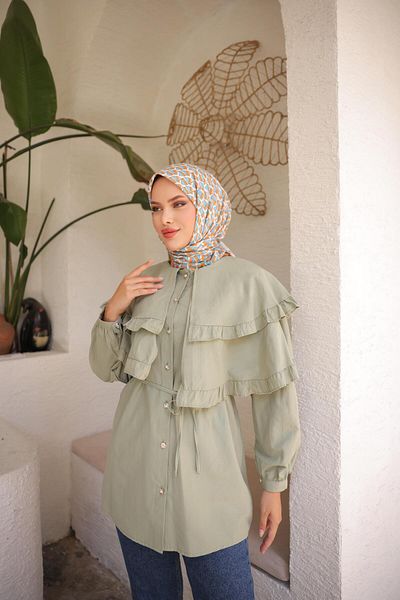 Nergis Neva Butik Double Cape Tunic with Tie at the Waist