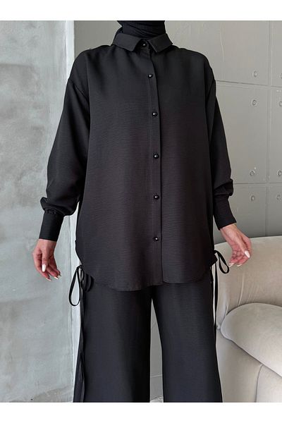 Aranlı tekstil Aerobin Fabric Rope Detail Basic Pants Tunic 2-Piece Set