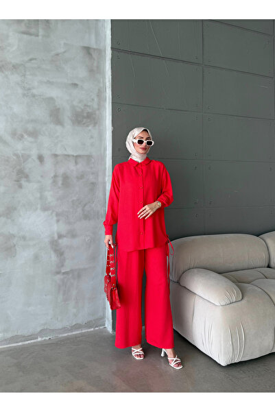 Aranlı tekstil Aerobin Fabric Rope Detail Basic Pants Tunic 2-Piece Set