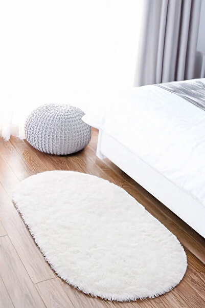 LIBRAHOME Beyaz Oval Post Halı Yumuşak Peluş Kaymaz Antibakteriyel Makinada Y...