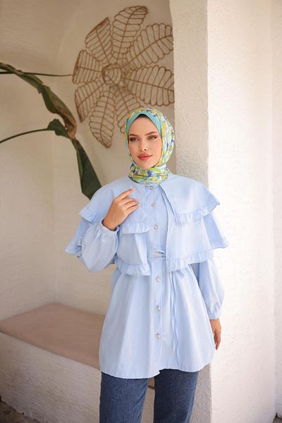 Nergis Neva Butik Double Cape Tunic with Tie at the Waist