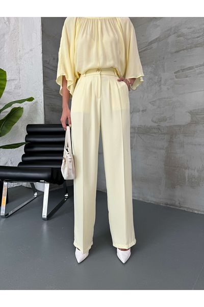 Elif Özbey Butik Yellow Gold Button Detailed Palazzo Trousers