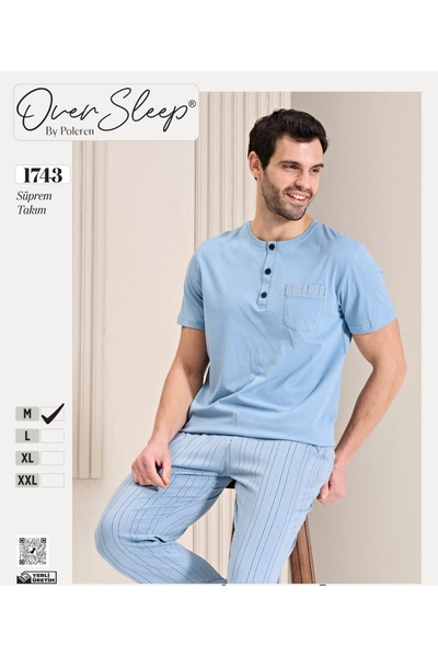 Over Sleep by Poleren Pamuklu ERKEK PİJAMA TAKIMI