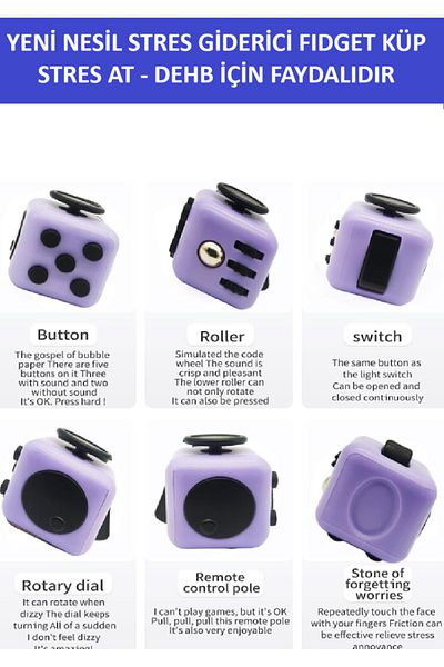 ZETCONCEPT New Generation Stress Cube - Fidget Cube - Purple - Black - Useful for Stress Relief and Anxiety