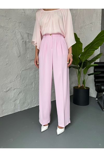 Elif Özbey Butik Pink Gold Button Detailed Palazzo Trousers