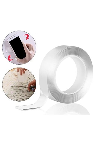 TRİPULAM 1 Metre x 3 cm Çift Taraflı Şeffaf Nano Bant – Güçlü Yapışkanlı, İz ...