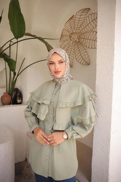 Nergis Neva Butik Double Cape Tunic with Tie at the Waist
