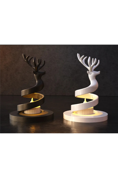 ÖZTÜRK MAKİNE Dekoratif Geyik Temalı Spiral Mumluk Şamdan – Siyah & Beyaz Seç...