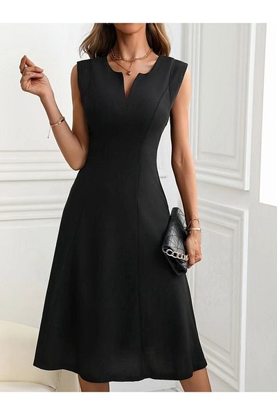 Masspera V-Neck Sleeveless Imported Crepe Dress