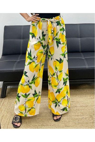 Intisimo Spring-Summer Wide Leg Pants, Lemon, Beige