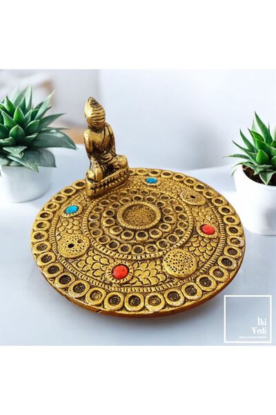 77 Mullin Buda Figürlü Yuvarlak Metal Tütsülük – Konik ve Çubuk Uyumlu, Medit...