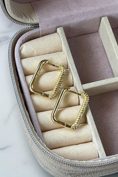 MUTENA Rectangular Fitted Stone Huggie Earrings