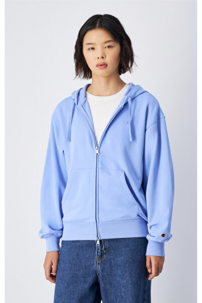 Champion Icons Full Zip Hoodie Sweatshirt Mavi Kadın Kapüşonlu Sweatshirt-117787-BS186