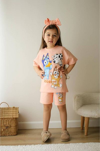 JELİBOOM Bluey Girl's Shorts Set Organic 100% Cotton