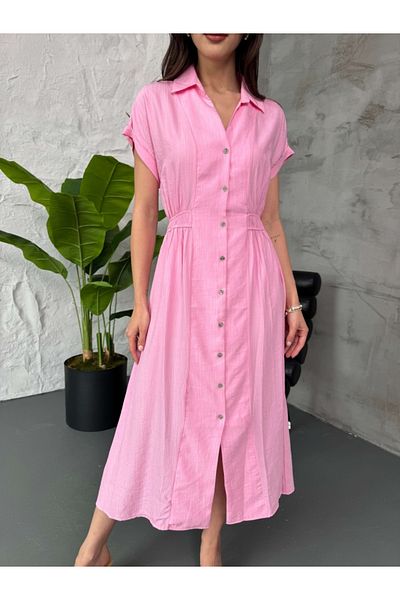 Elif Özbey Butik Pink Waist Elastic Strawberry Dress