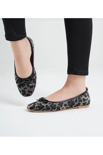 BYRAMSE Bow Trend Leopard Patterned Office Shoes Home Flats