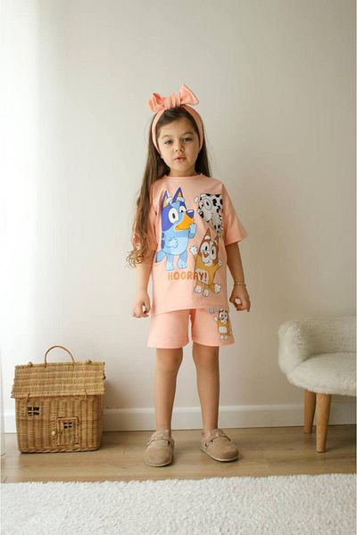 JELİBOOM Bluey Girl's Shorts Set Organic 100% Cotton
