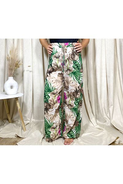 Intisimo Spring-Summer Wide Leg Pants, Beige/Green