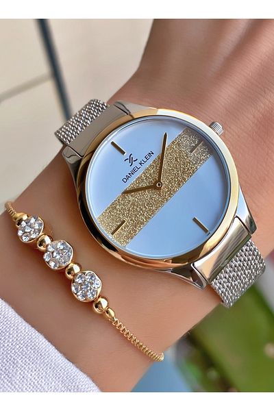 Daniel Klein Brand- Original- Yellow Silver Color - 2 Years Warranty-Wicker Cord- Women's Wrist Watch - Bracelet Gift