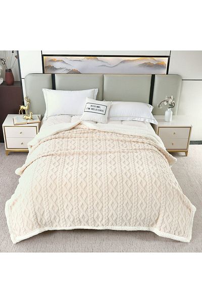 FIONNA.RO Cocolino Printed Knitted Blanket With Fur - Beige