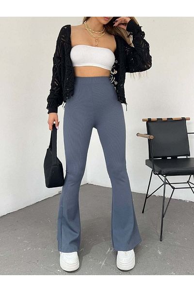 Intisimo Flared Pants with Stripes, Lycra, Striped Look, PADDED, Grey - M