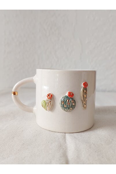 Handmade Kaktüs detaylı El yapımı Duble kahve fincanı/150ml