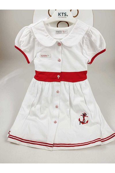 GAMZEAKKUŞ Baby Collar, Front Buttoned Anchor Patterned Cotton Sports Children's Dress