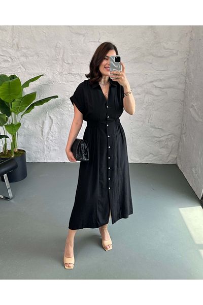 Elif Özbey Butik Black Waist Elastic Strawberry Dress