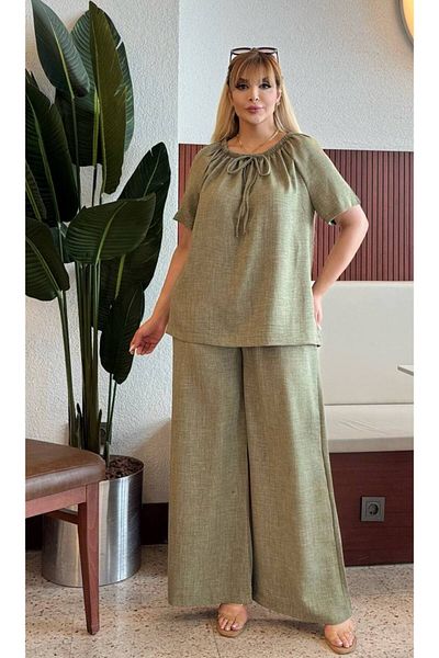 MODA Women's Large Size Lace Madonna Collar Pocket Linen Suit