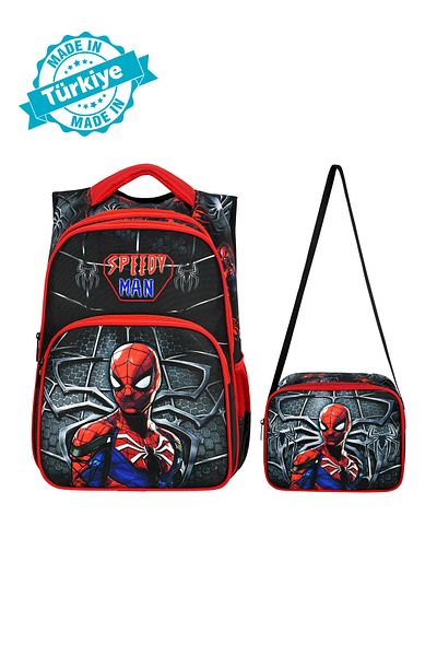 Waddell Spiderman Patterned Elementary School Backpack,Lunch Bag