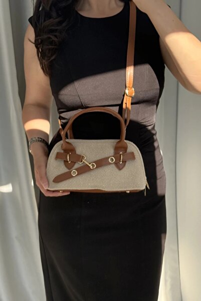 LEONAS Belt Detailed Crossbody Women's Hand and Shoulder Bag Zerith Tan Straw