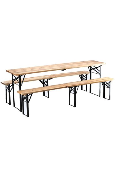 SERSIMO Set berarie din lemn masiv, plabil, pentru terasa sau gradina, o masa si doua banci, 220x50 cm