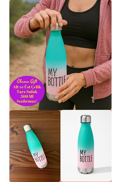 İNTER LİFE Colorful Adult Motivational Water Bottle Water Bottle 700 ml Large Size Non-Spillable Durable Steel Bottom-Top